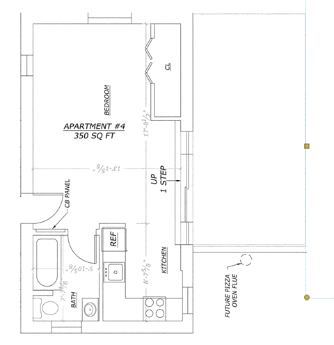 Floor plan for studio, 1 bath, 340 sqft